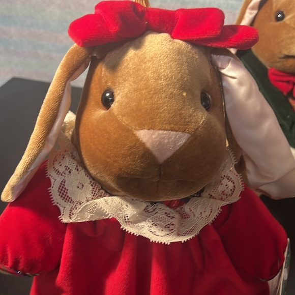 Victorian Velveteen Stuffed Rabbits ( Boy ) Tuxedo Top Hat (Girl) Dress 12 " NWT - Picture 2 of 12